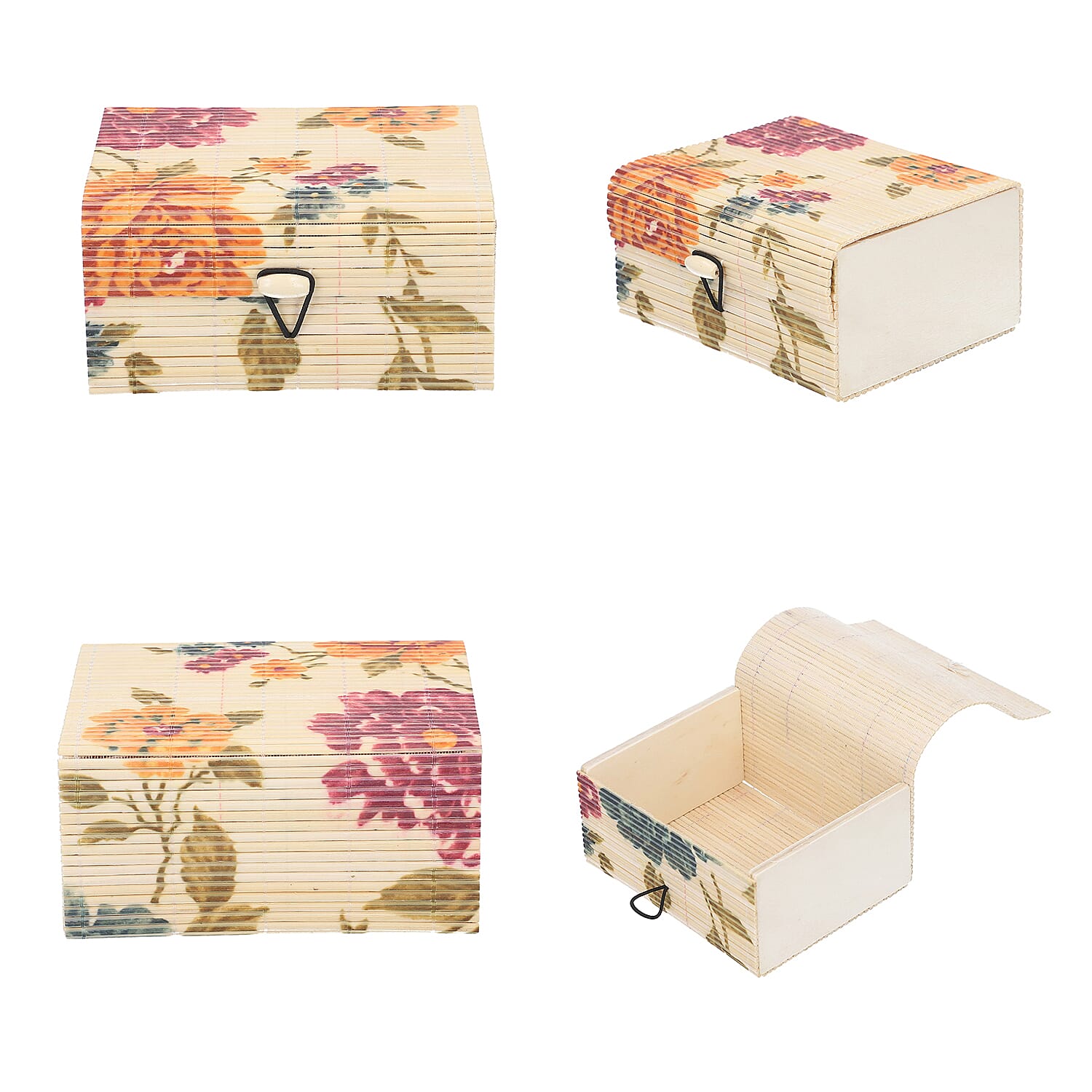 Set of 3 Floral Print Bamboo Organizer Large Medium and Small - Cream