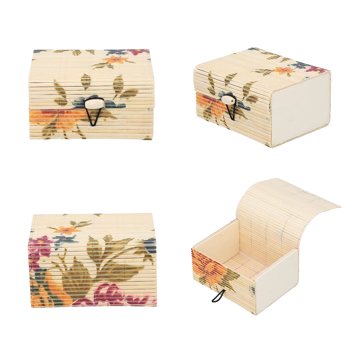 Set of 3 Floral Print Bamboo Organizer Large Medium and Small - Cream