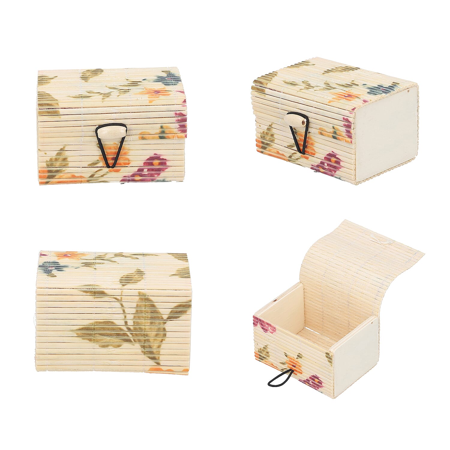 Set of 3 Floral Print Bamboo Organizer Large Medium and Small - Cream