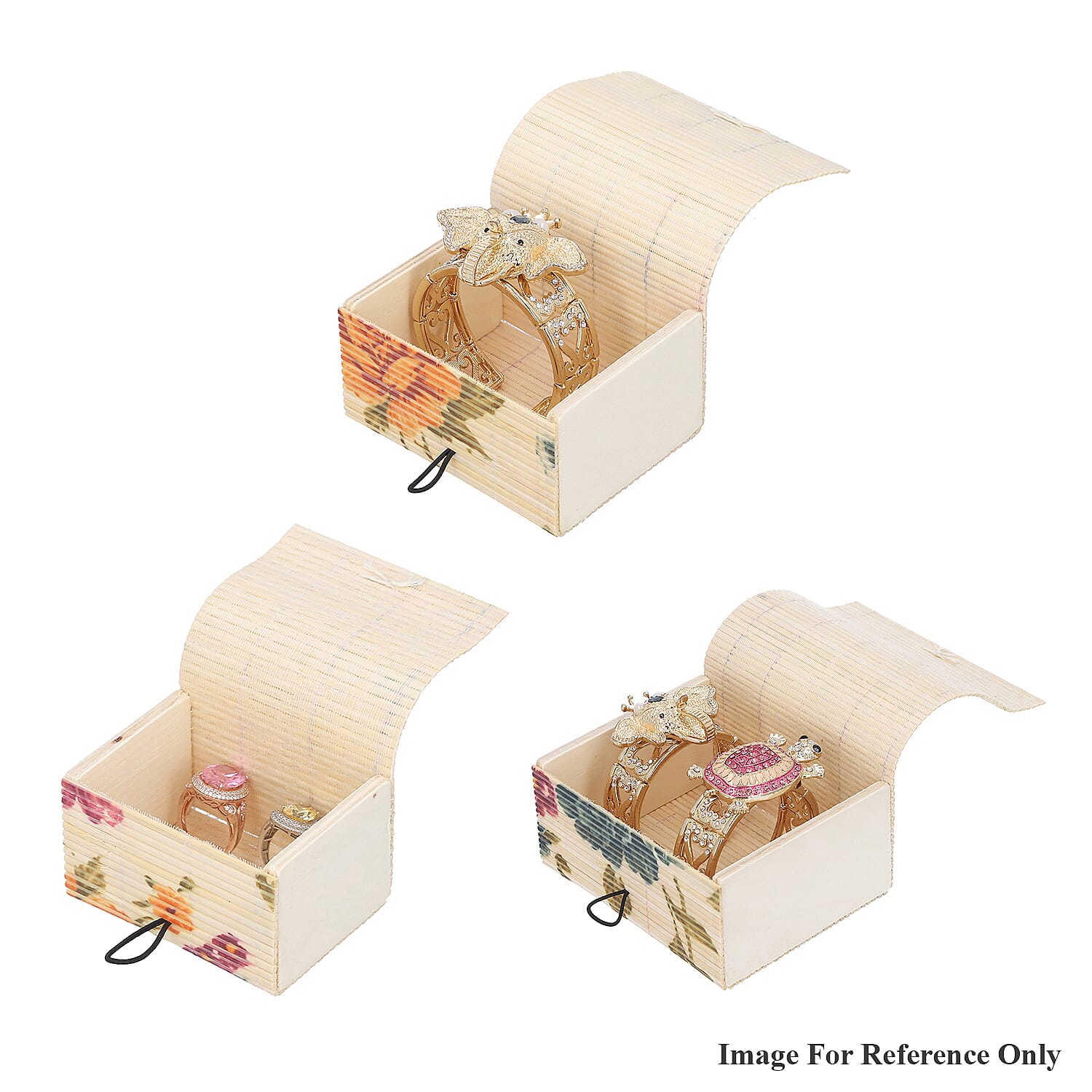 Set of 3 Floral Print Bamboo Organizer Large Medium and Small - Cream