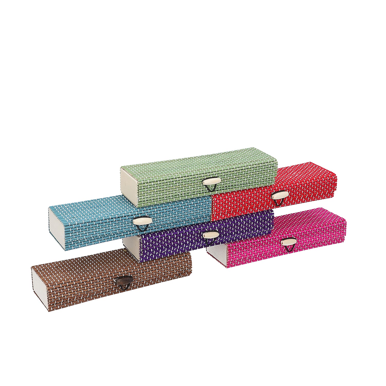 Set of 6 Long Square Shape Bamboo Organizer Size (18x6x3 Cm) - Multi