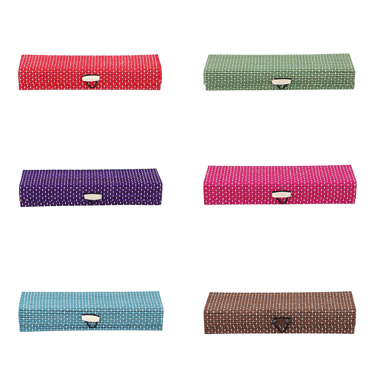 Set of 6 Long Square Shape Bamboo Organizer Size (18x6x3 Cm) - Multi