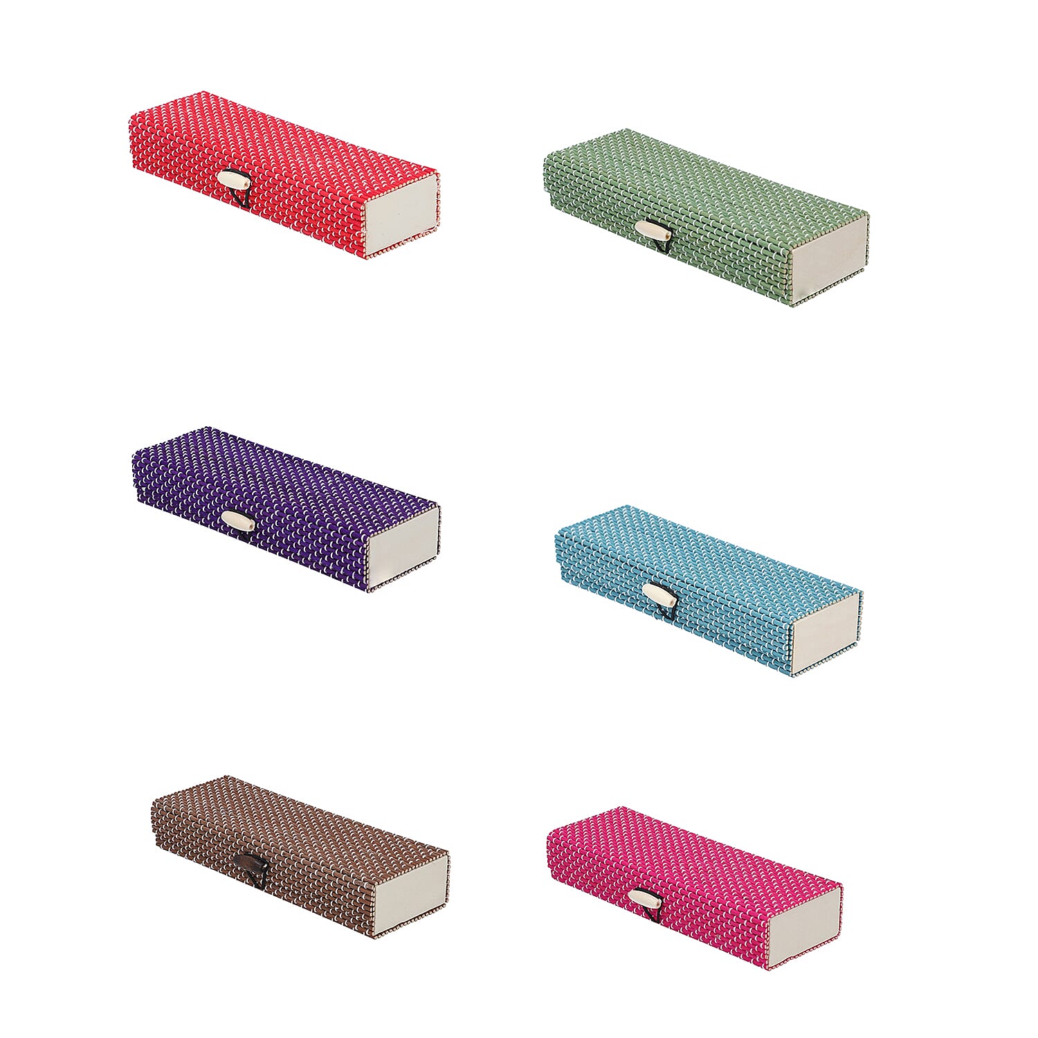 Set of 6 Long Square Shape Bamboo Organizer Size (18x6x3 Cm) - Multi