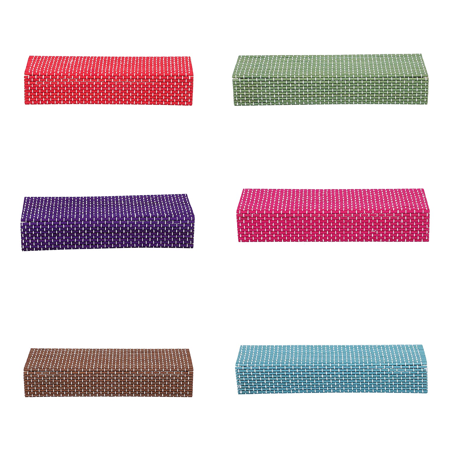 Set of 6 Long Square Shape Bamboo Organizer Size (18x6x3 Cm) - Multi