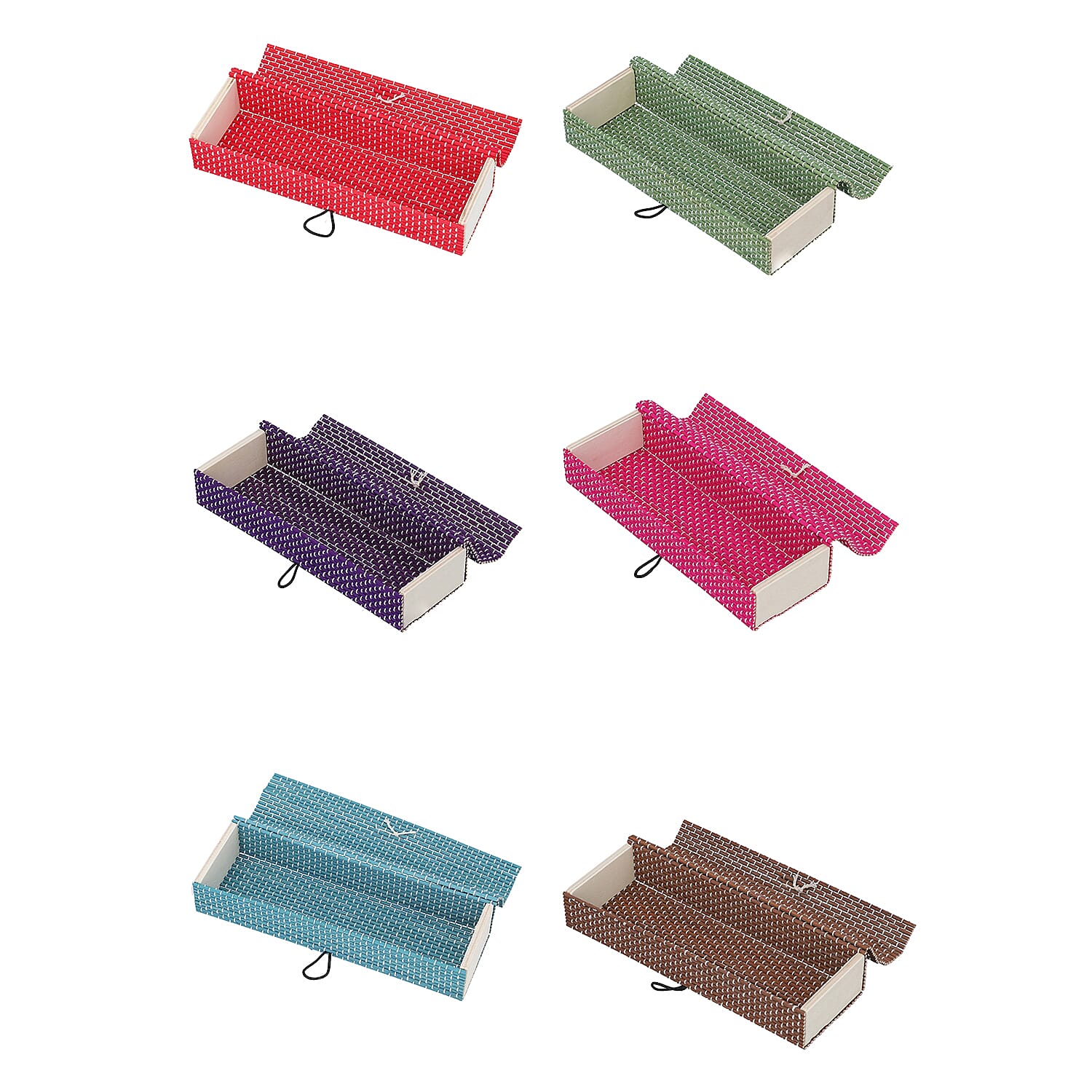Set of 6 Long Square Shape Bamboo Organizer Size (18x6x3 Cm) - Multi