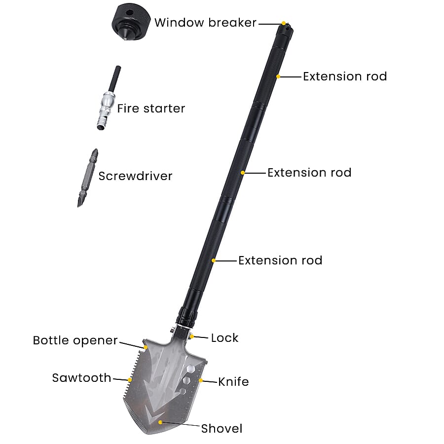 Multi-Purpose Folding Survival Shovel - Black