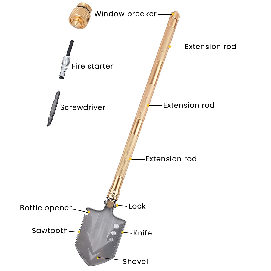 12 in 1 Multi-Purpose Folding Extra Strong Garden Spade - Shovel - Golden