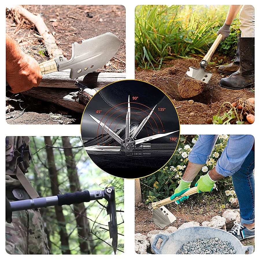 12 in 1 Multi-Purpose Folding Extra Strong Garden Spade - Shovel - Golden