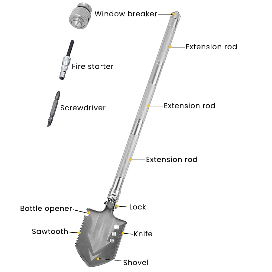12 in 1 Multi-Purpose Folding Extra Strong Garden Spade - Shovel - Silver