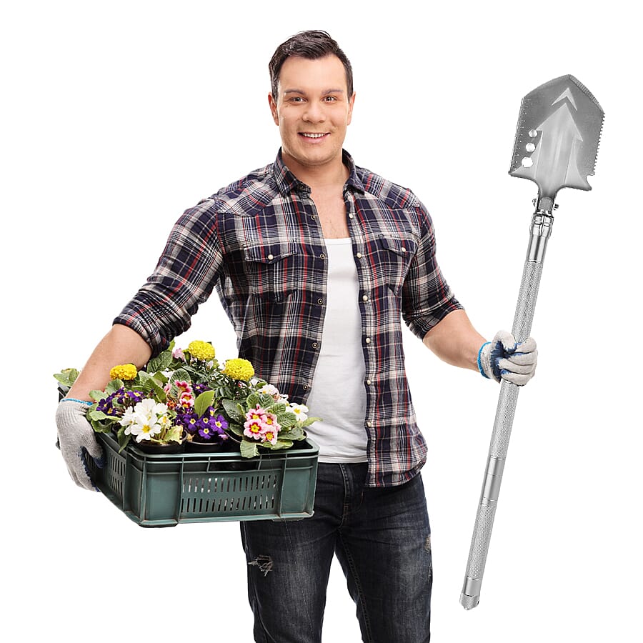12 in 1 Multi-Purpose Folding Extra Strong Garden Spade - Shovel - Silver