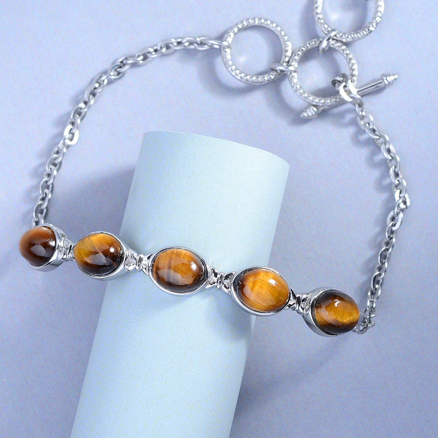 Tigers Eye Bracelet (Size - 7.5) in Stainless Steel 12 Ct.