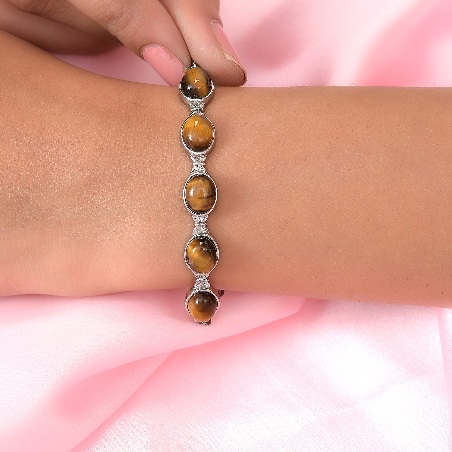 Tigers Eye Bracelet (Size - 7.5) in Stainless Steel 12 Ct.