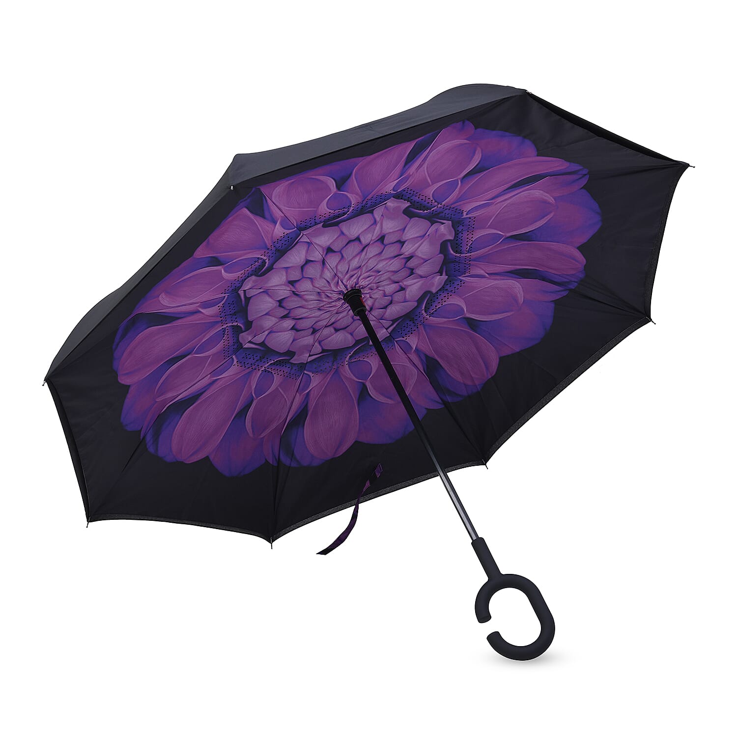 Floral Pattern Double Layer Canopy Inverted Umbrella (Size 82X10 CM) - Purple & Black