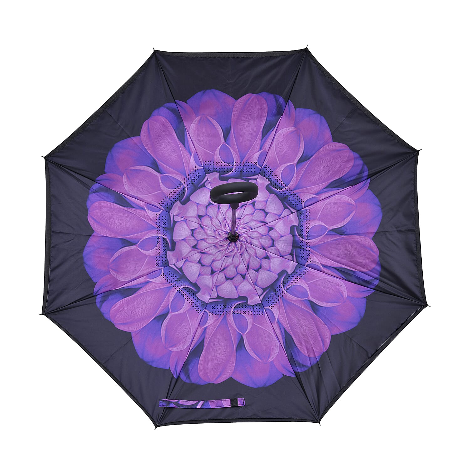 Floral Pattern Double Layer Canopy Inverted Umbrella (Size 82X10 CM) - Purple & Black