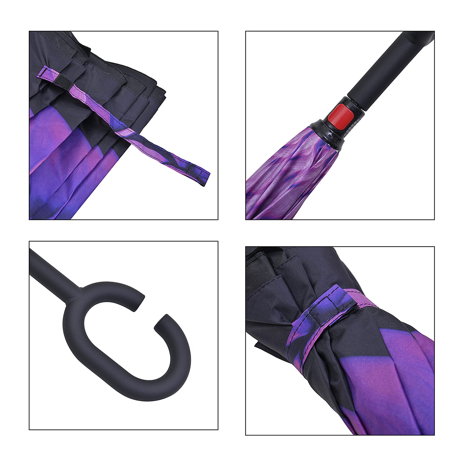 Floral Pattern Double Layer Canopy Inverted Umbrella (Size 82X10 CM) - Purple & Black