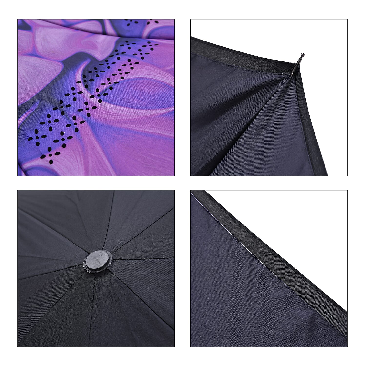 Floral Pattern Double Layer Canopy Inverted Umbrella (Size 82X10 CM) - Purple & Black