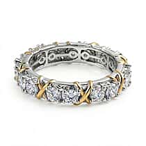 Biggest Deal Moissanite Wedding Band Ring in Two-Tone (18K Vermeil Yellow Gold Plated and Platinum Overlay) Sterling Silver 1.64 Ct