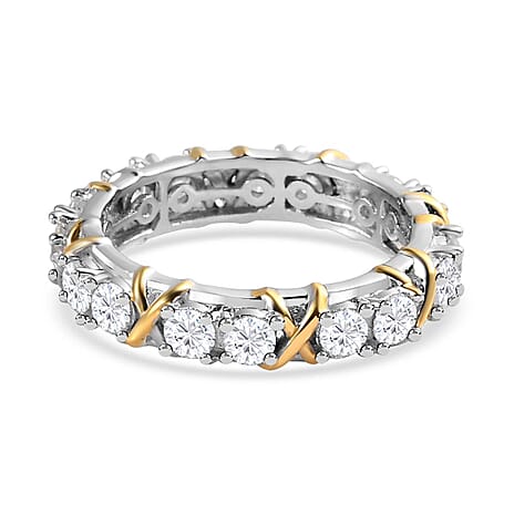 Moissanite Band Ring in Platinum and 18K Vermeil Yellow Gold & Platinum Plated Sterling Silver 1.64 Ct.