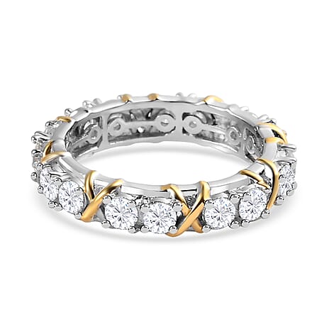 D'Joy Moissanite Criss Cross Band Ring in Platinum Overlay & Yellow Gold Plated Sterling Silver 1.85 Ct.
