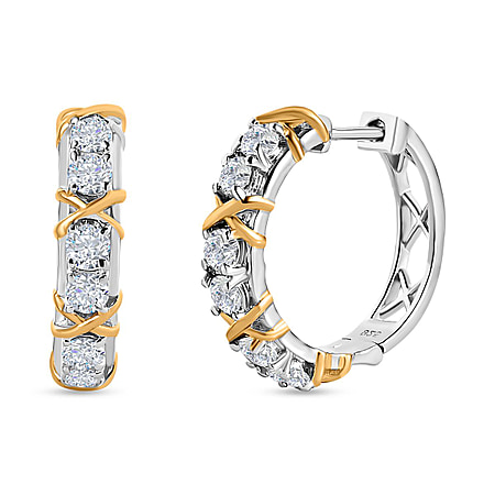 Moissanite Hoop Earrings in Two-Tone Plated Sterling Silver 1.25 Ct, Silver Wt 5.63 GM