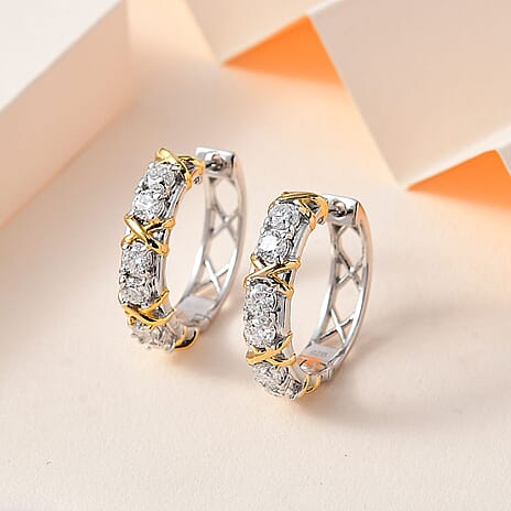 Moissanite Hoop Earrings in 18K Vermeil Yellow Gold Plated Sterling Silver 1.29 Ct