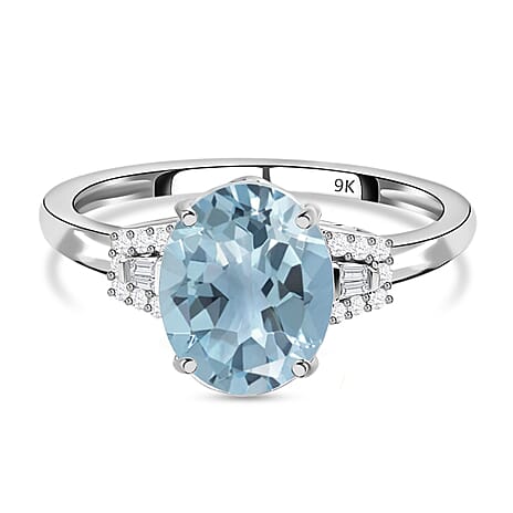 9K White Gold AAA Espirito Santo Aquamarine & Diamond Ring 2.44 Ct.