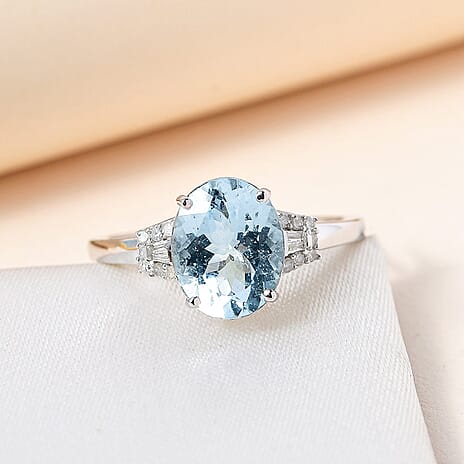 9K White Gold AAA Espirito Santo Aquamarine & Diamond Ring 2.44 Ct.