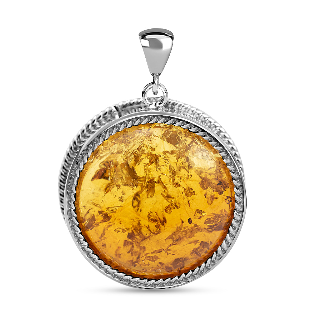 Tucson Special- Amber Pendant in Sterling Silver, Silver Wt. 14.00 Gms