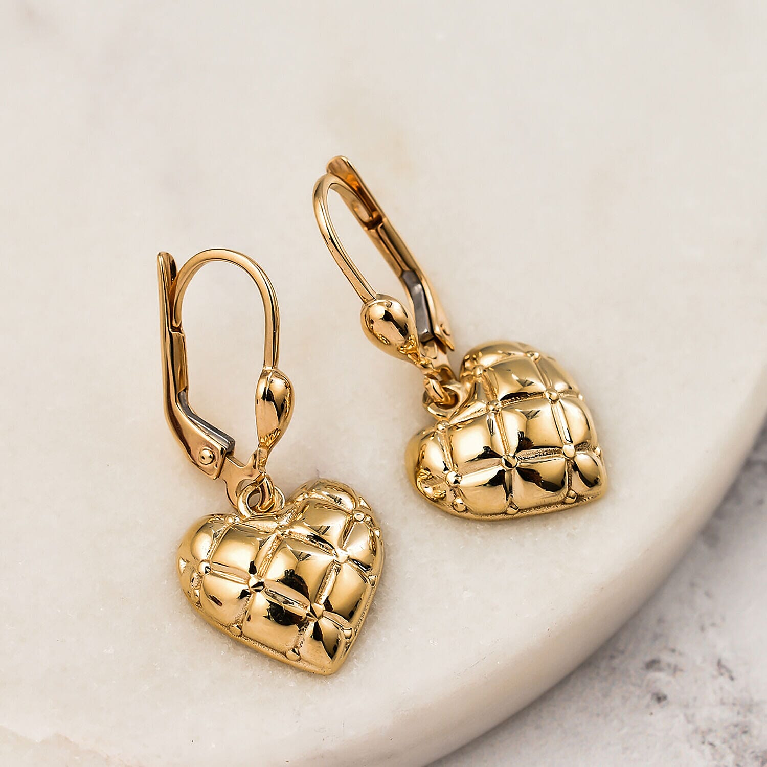 9K Yellow Gold Lever Back Heart Earrings