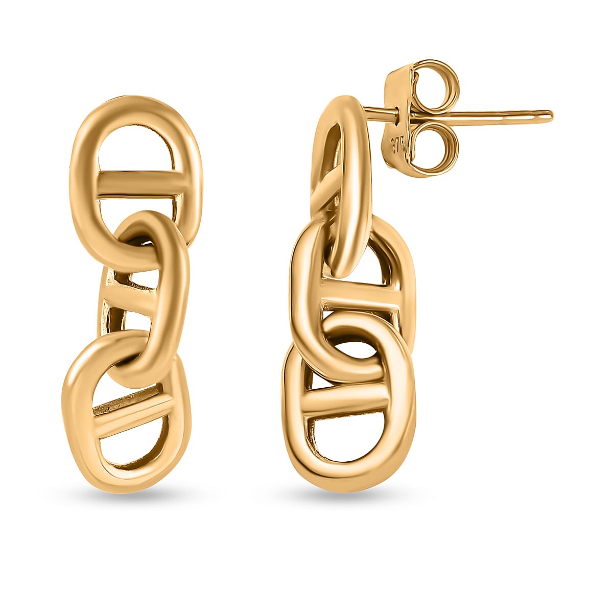 Designer Inspired 9K Yellow Gold Anchor Link Dangle Earrings 2.10 grams