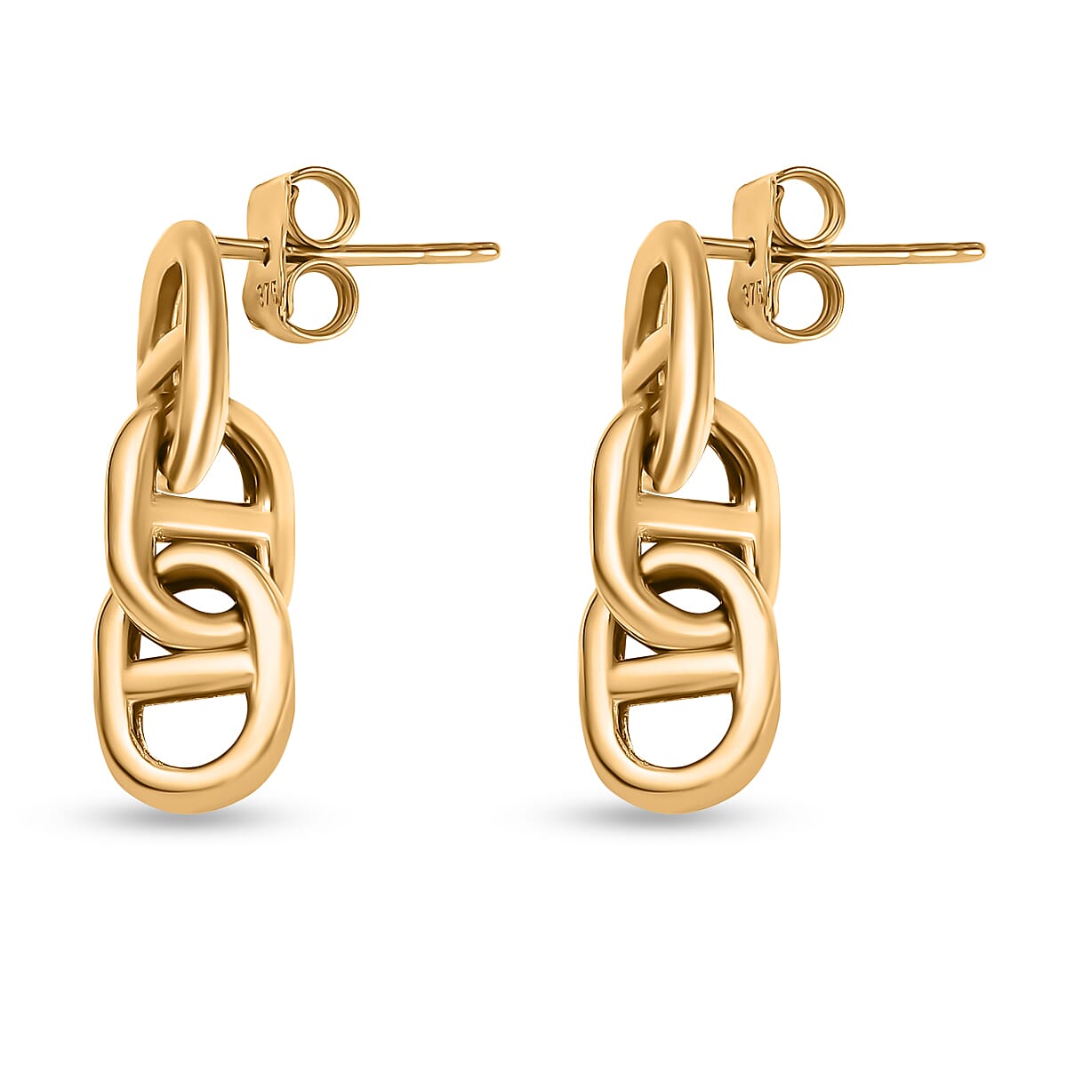 Designer Inspired 9K Yellow Gold Anchor Link Dangle Earrings 2.10 grams