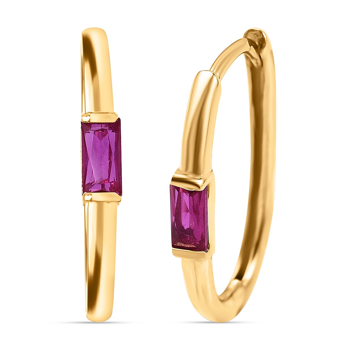 9K Yellow Gold Ruby Hoop Earrings with Clasp 0.20 Ct.