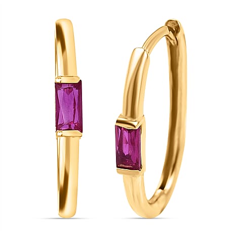 9K Yellow Gold Ruby Hoop Earrings with Clasp 0.20 Ct.