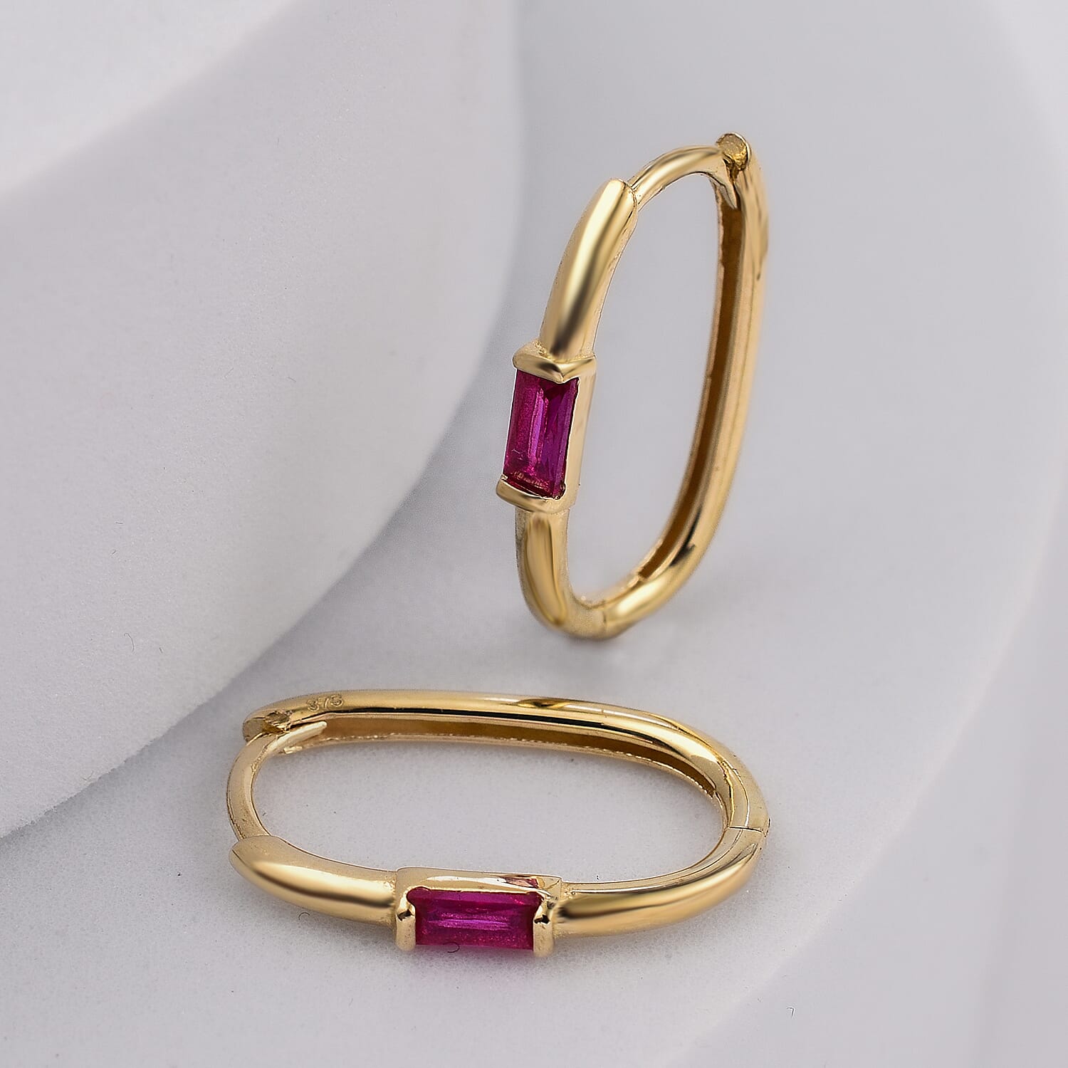 9K Yellow Gold Ruby Hoop Earrings with Clasp 0.20 Ct.