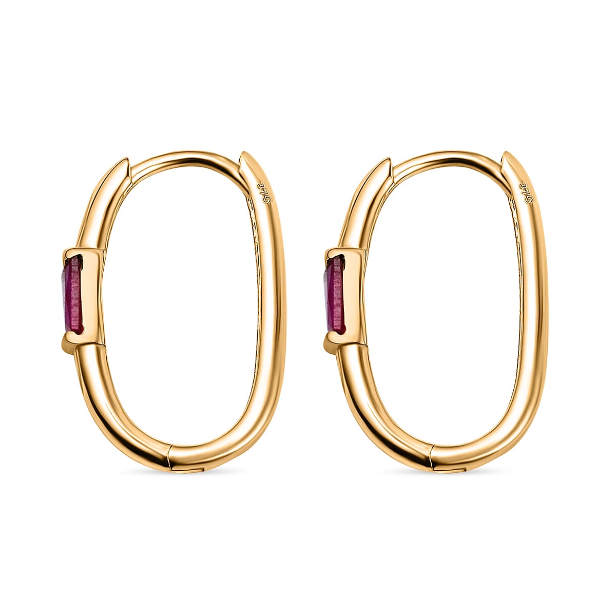 9K Yellow Gold Ruby Hoop Earrings with Clasp 0.20 Ct.