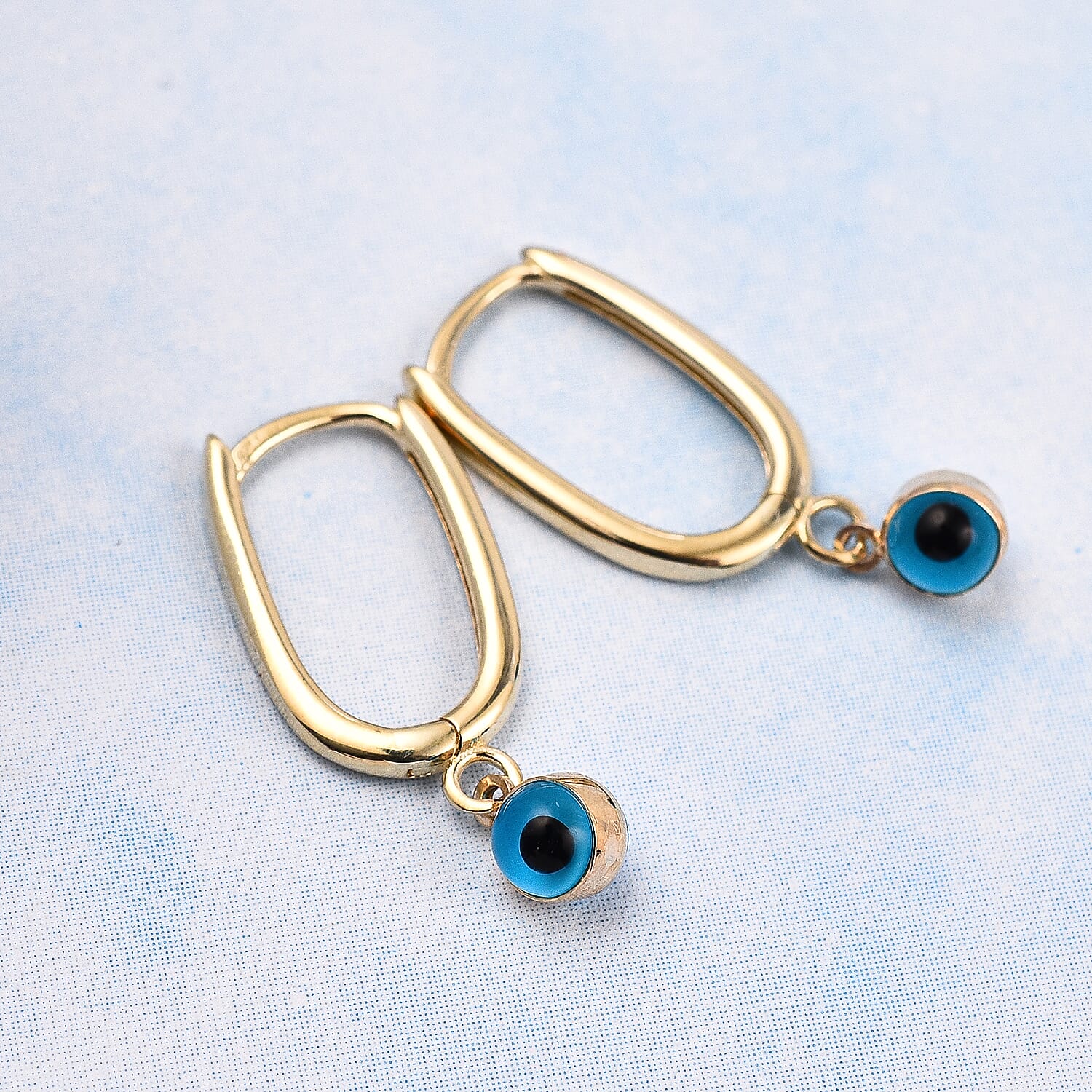 9K Yellow Gold Eye Dangle Hoop Earrings