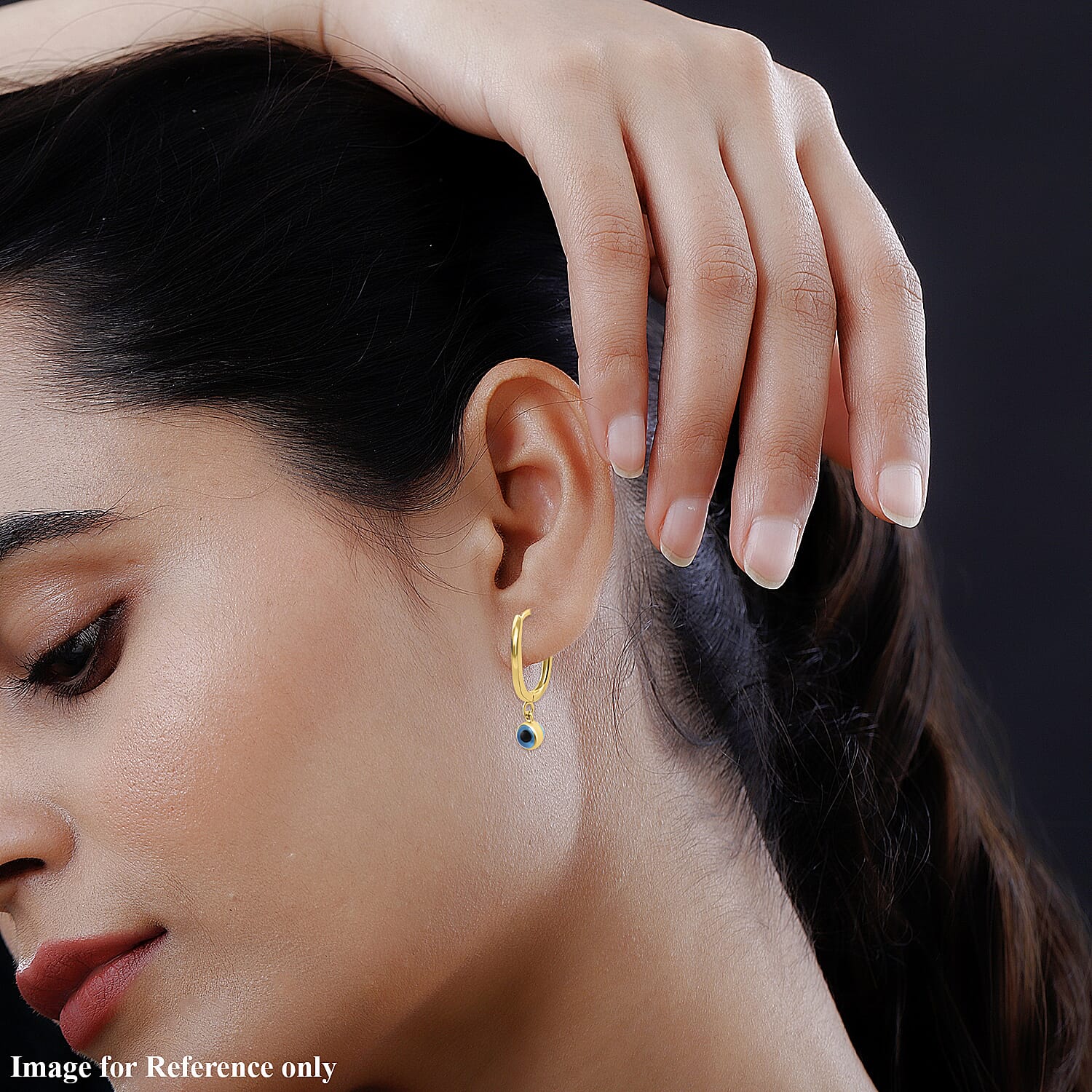 9K Yellow Gold Eye Dangle Hoop Earrings