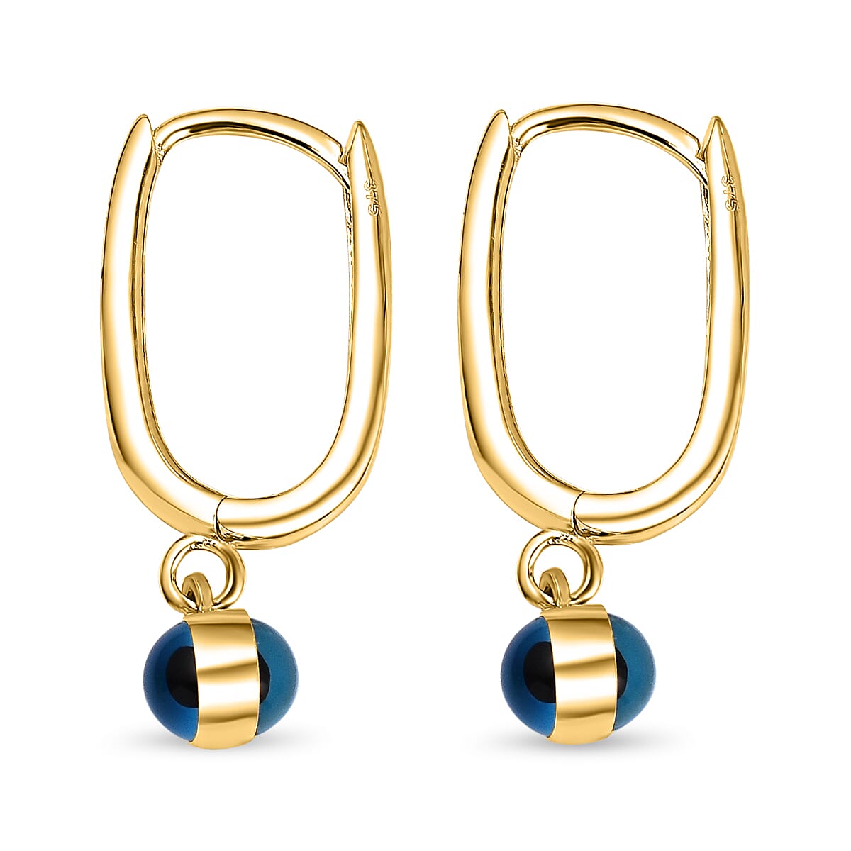 9K Yellow Gold Eye Dangle Hoop Earrings