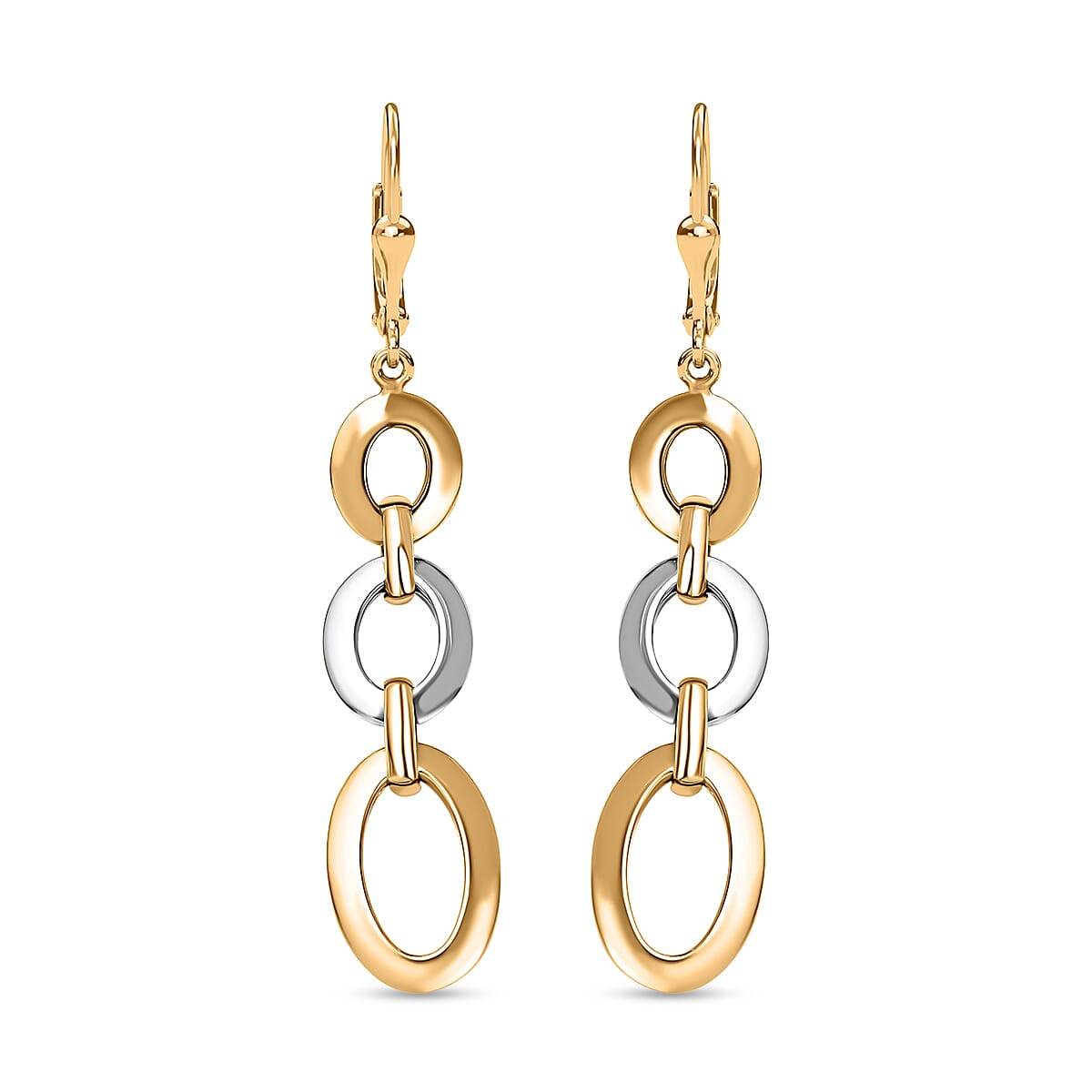 Otttoman Treasures - 9K Yellow Gold & Rhodium Overlay Trilogy Oval Drop Earrings