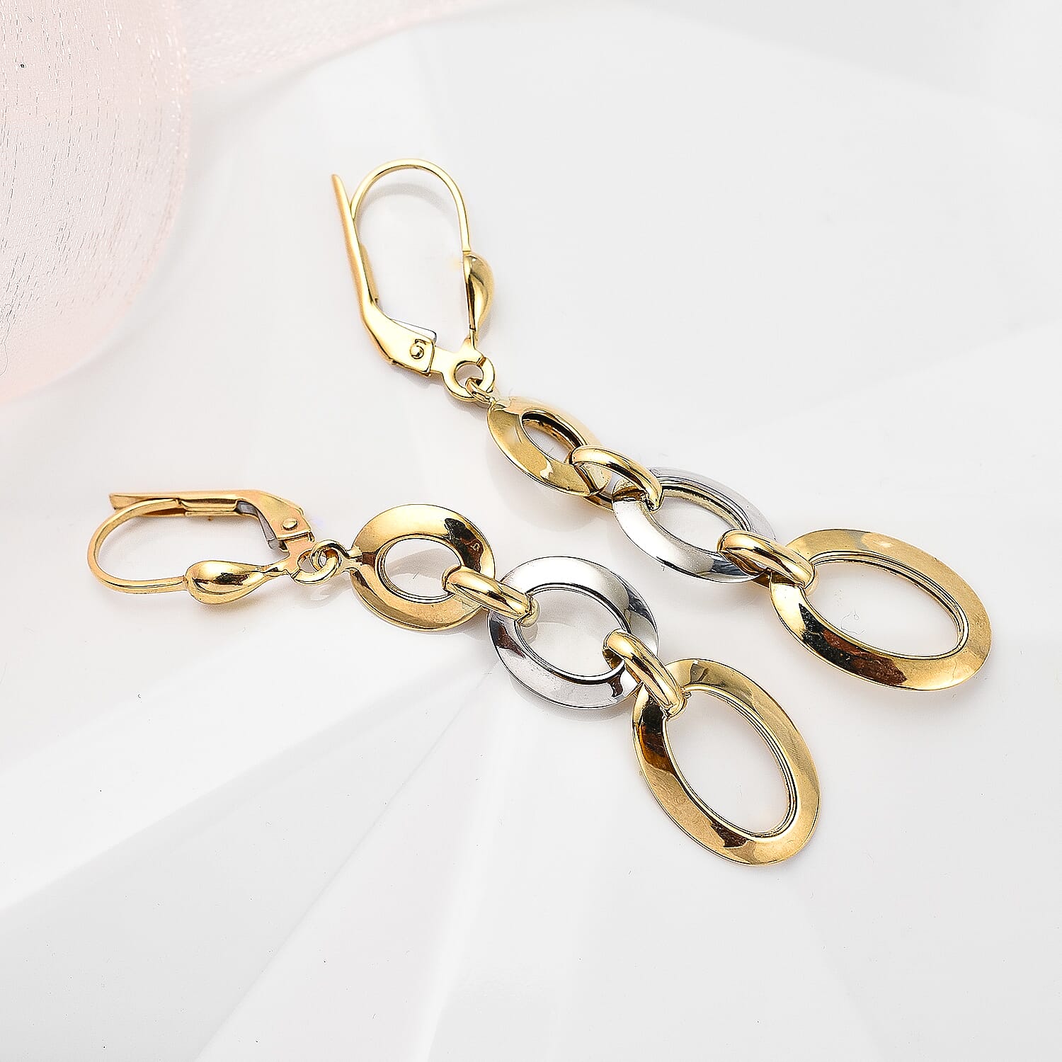 Otttoman Treasures - 9K Yellow Gold & Rhodium Overlay Trilogy Oval Drop Earrings