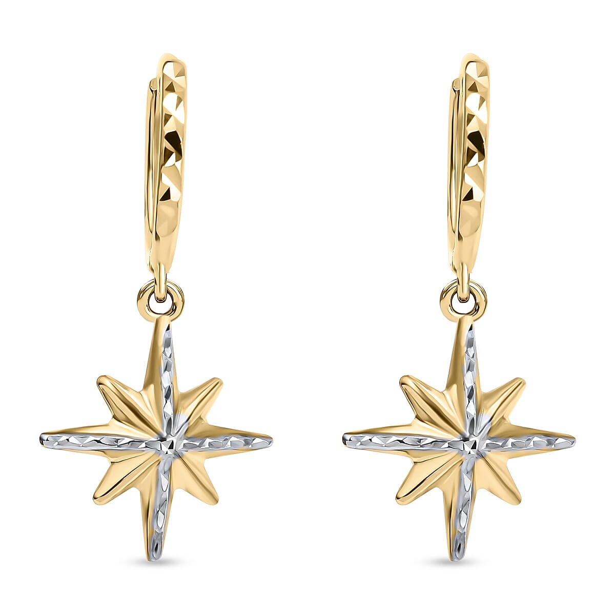 Las Vegas Closeout Deal - 9K Yellow and White Gold Star Earrings