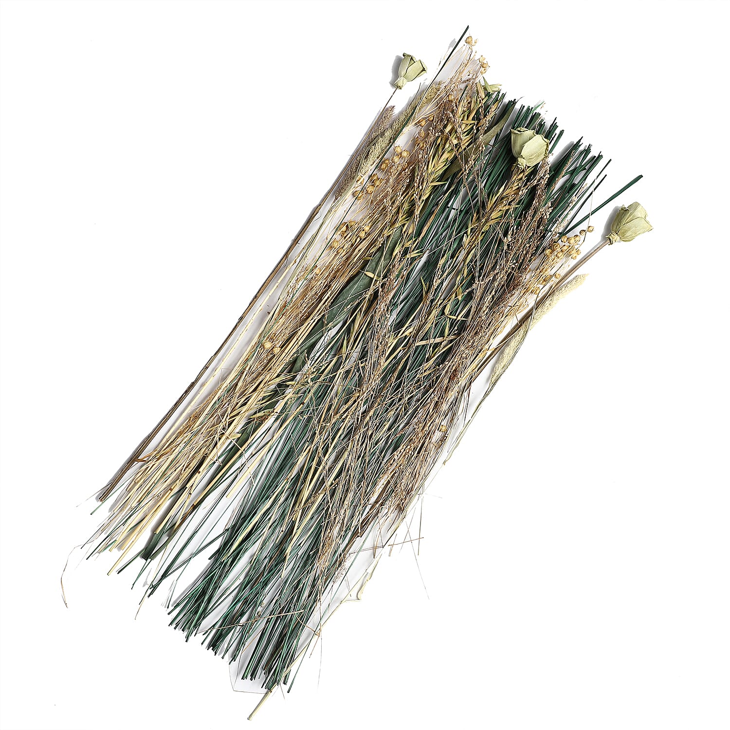 Dried Floral Arrangement Home Decor in Paper Tray with Flax Seed Grass & Sola Thai Rose - Yellow