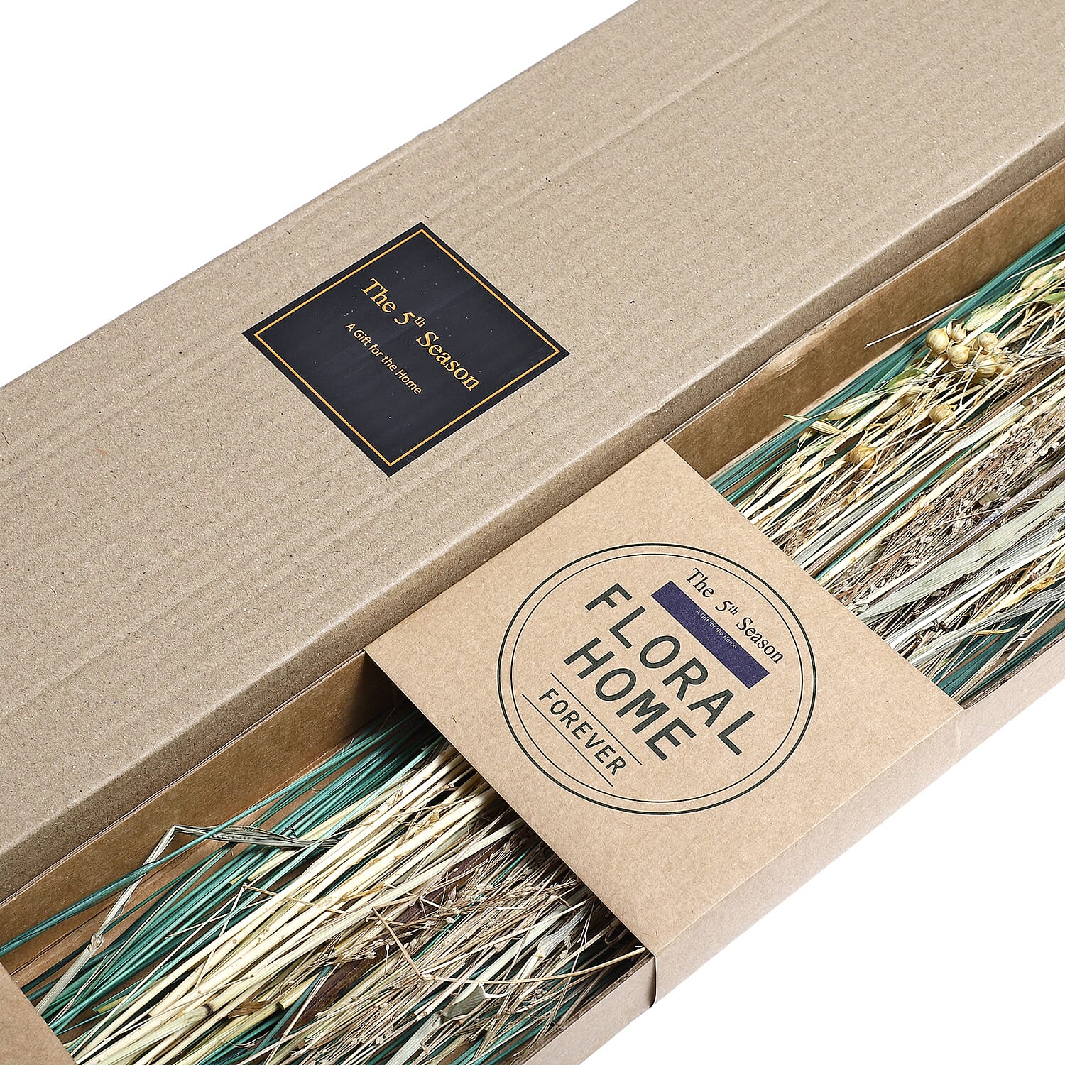 Dried Floral Arrangement Home Decor in Paper Tray with Flax Seed Grass & Sola Thai Rose - Yellow