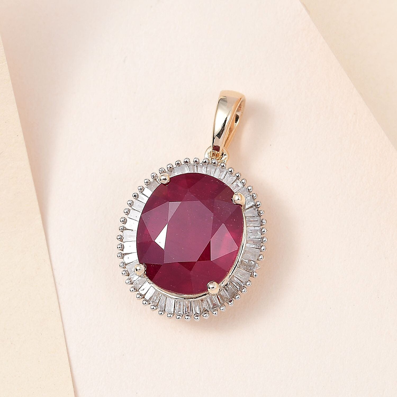 9K Yellow Gold African Ruby and Diamond Pendant 7.75 Ct.