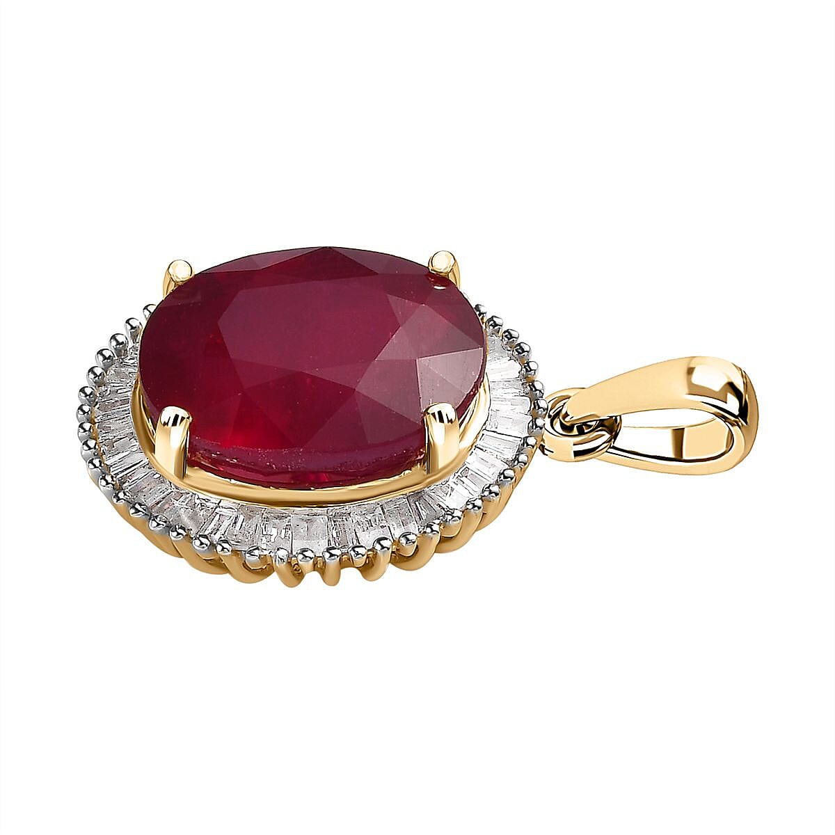 9K Yellow Gold African Ruby and Diamond Pendant 7.75 Ct.