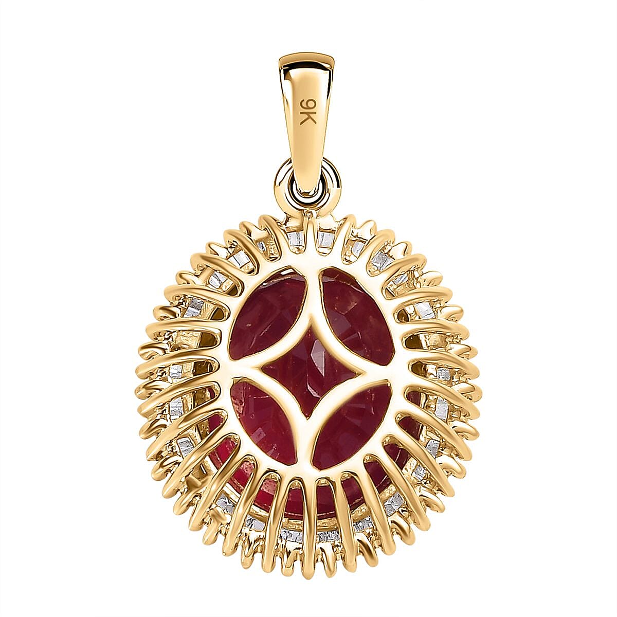 9K Yellow Gold African Ruby and Diamond Pendant 7.75 Ct.
