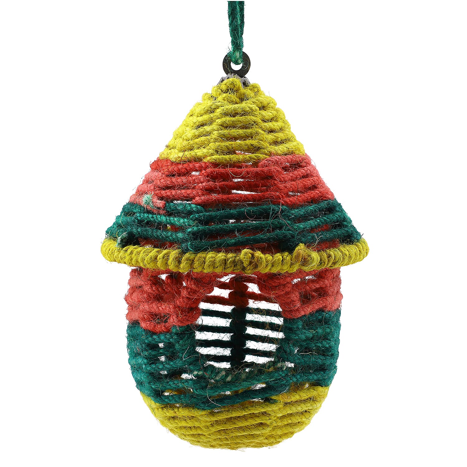 Jute Rope Weaved Hut Shape Steel Bird House - Multi