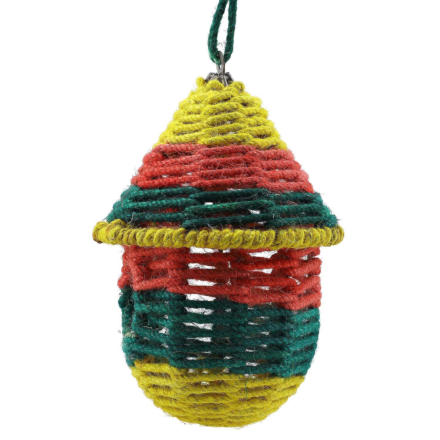 Jute Rope Weaved Hut Shape Steel Bird House - Multi