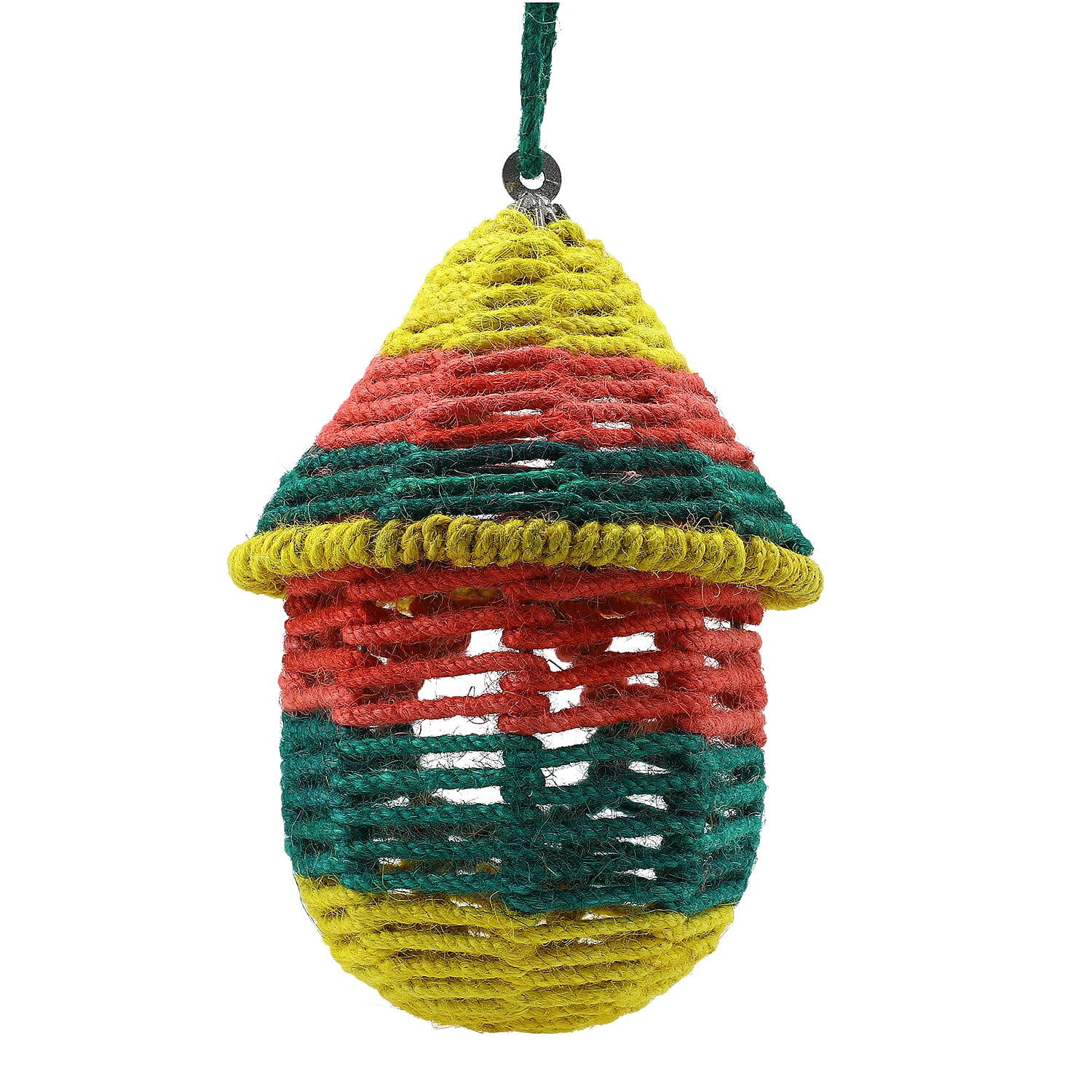 Jute Rope Weaved Hut Shape Steel Bird House - Multi