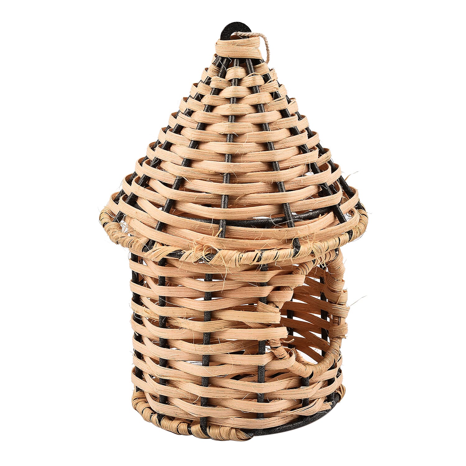 Rattan Weaved Hut Shape Steel Bird House - Natural